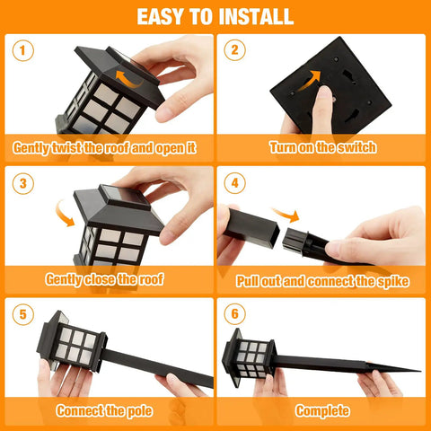 24 Pack Solar Pathway Lights Outdoor Waterproof LED Solar Powered Landscape Lighting easy installation guide steps.