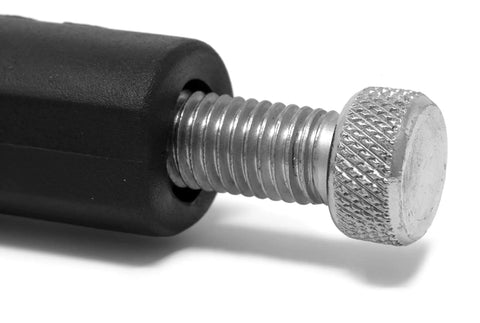 Close-up of the metal screw in the 4 Inch Right Angle Clamp For Woodworking And Pocket Hole Joinery With Swiveling Non Marring Pads.
