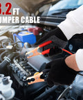 Hands using 8.2 ft jumper cables in Grab and Go Roadside Emergency Kit for Cars and SUVs