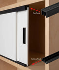 One Quarter Inch Panel Sliding Door Track Kit 48 Inch Black Plastic Upper And Lower Set USA Made Pack Of 2 installed in cabinet
