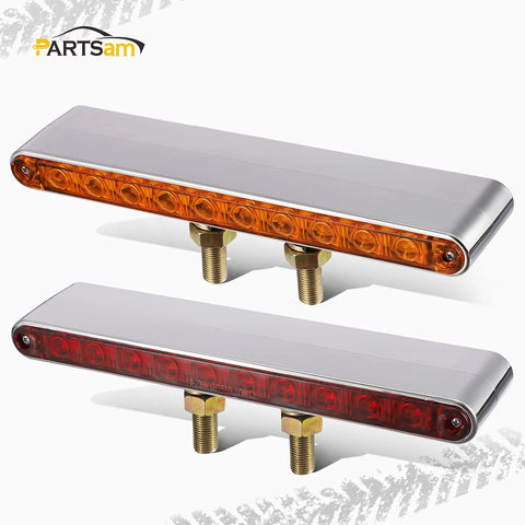 Pair of 9-1/4-inch LED light bars for trucks, amber and red lenses, chrome plastic housing, dual mounting studs