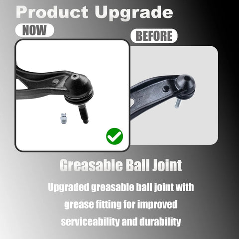 Front Lower Control Arms With Greasable Ball Joints For Ford Explorer 2011-2019 And Police Interceptor Utility 2013-2019 Driver And Passenger Side Kit Replaces K622215 K622216 showing ball joint upgrade comparison