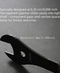 Close-up of a 13mm tapered spanner from the Bicycle Cone Wrench Set 4 Piece 13-14-15-16mm Dual Jaw for Easy Cone Nut Removal.