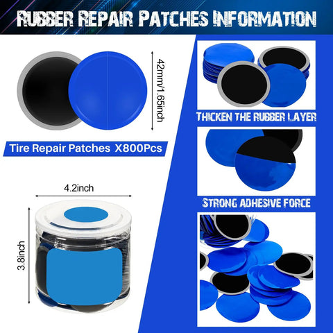 Top Shelf Heavy Duty Rubber Tire Patches 800 Count Bucket, 42mm patches in circular shapes for vehicle tire repairs.