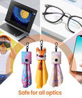 Glasses cleaning cloths, six-pack microfiber with clips in colorful patterns; front view.