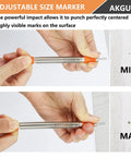 Hands holding the Two Piece Hammerless Five Sixteenth Inch Cold Chisel And One Eighth Inch Center Punch Set with spring loaded rivet removal against wood surface.