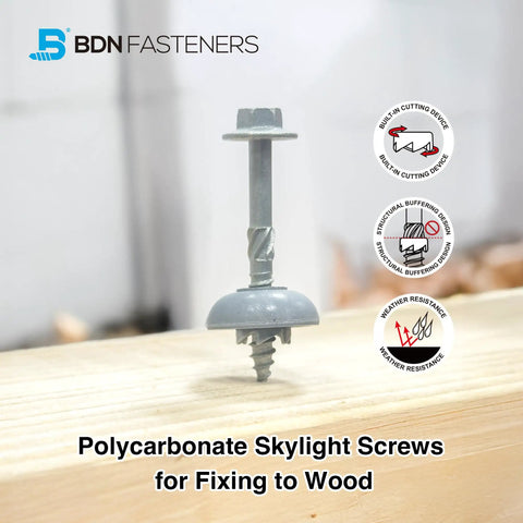 Self Tapping Skylight Screws for Polycarbonate Roof Panels and Wood Hex Flange Head Size 12 by 2 Inch, 50 Pack