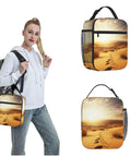 Golden Desert Bright Sunshine Insulated Lunch Bag, detachable handle, carried by person, leakproof cooler tote shown separately