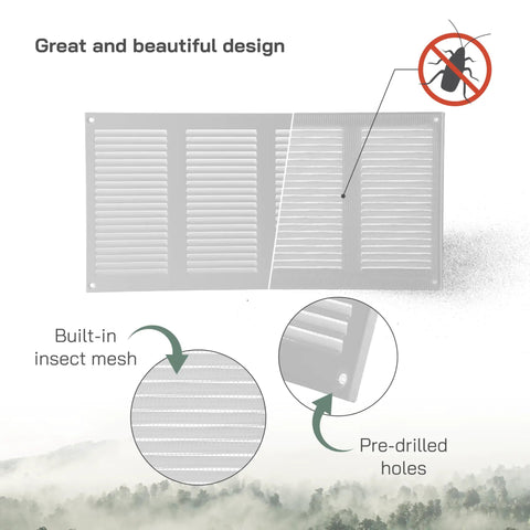 16 By 8 Inch White Metal Air Vent Cover 3 Pack With Louvered Wall Grille And Built In Mesh Screen for exhaust and supply ducts