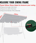 Diagram showing measurement guide for Outdoor Swing Canopy Replacement UV30 Plus 180Gsm Green Canopy Top 76x44 Inches.