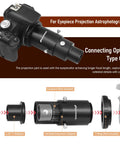 Diagram of Beginner Friendly 1.25 Inch Telescope Camera Adapter Kit With Variable Projection Tube For Prime Focus And Eyepiece Projection Astrophotography With Refractors Or Reflector Telescopes showing connection parts.