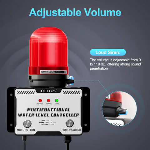Heavy Duty 110V Water Level Alarm With High Low Detector 110dB Siren And Light Outdoor Rated Water Level Monitor for pools
