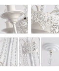 Close-up details of Crystal Mini French Country 4 Light Chandelier In White Finish Candle Style Ceiling Fixture For Dining Room
