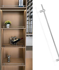 Adjustable Aluminum Shelf Guard Rails 14 To 42 Inch Anti Tip Brackets For Bookcases 8 Pack Silver on wooden shelves.