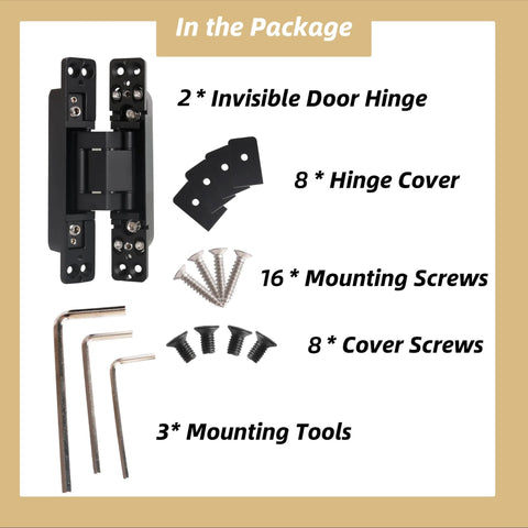 Hidden Door Hinge Set Two Pack 6 Inch Concealed Butt Hinges With 180 Degree Matte Black Swing And 3 Way Adjustable Zinc Alloy