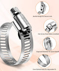Close-up of Heavy Duty 130 Piece Hose Clamp Kit 304 Stainless Steel 1/4 To 1-1/2 Inch Worm Gear Clamps showing secure lock features.