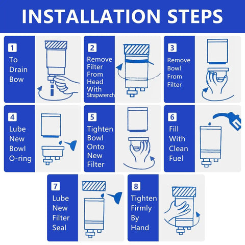 Installation steps for Marine Fuel Water Separator Kit For R12T 10 Micron Filter Replacement For Gas And Diesel Outboard Motors