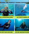 Collage of snorkelers and divers exploring underwater with 1.9L Mini Scuba Tank For Adults Portable Diving Kit For Snorkeling.