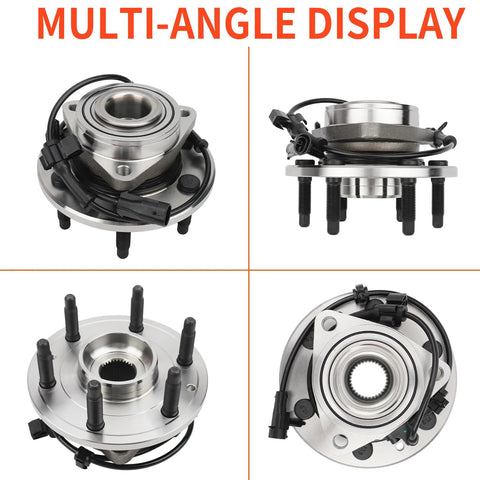 Multi-angle view of Front Wheel Hub And Bearing Assembly 4x4 AWD For Chevy Silverado Suburban Tahoe Avalanche Yukon XL GMC Sierra Savana Cadillac Escalade ABS 6 Lug Replacement Part showing different sides and details
