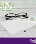 Pre Moistened Lens Cleaning Wipes For Glasses And Shades Gentle Streak Free Fast Drying Individually Wrapped Travel Ready Packs Four Boxes 300 Wipes Total Safe On Coatings Made In USA shown with glasses on wooden surface