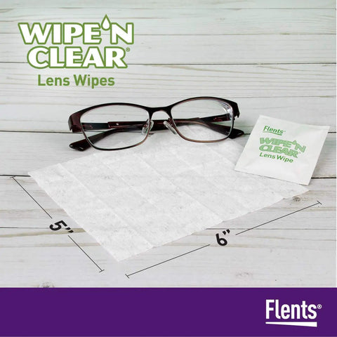 Pre Moistened Lens Cleaning Wipes For Glasses And Shades Gentle Streak Free Fast Drying Individually Wrapped Travel Ready Packs Four Boxes 300 Wipes Total Safe On Coatings Made In USA shown with glasses on wooden surface
