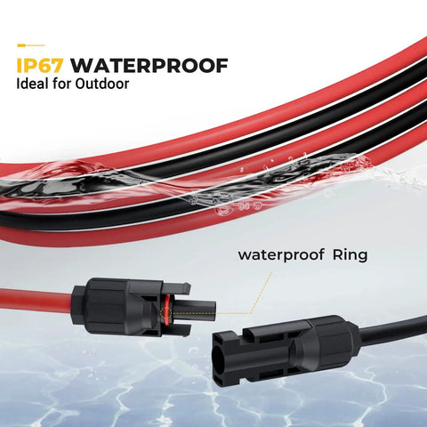 20 Feet 10 AWG Solar Extension Cable With Dual End Solar Connectors And Extra Pair Of Connectors Red And Black Copper