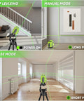 360 Degree Self Leveling Laser Level With Tripod For Construction And Renovation, showing green beams in different modes