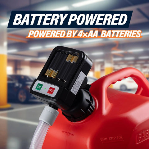 Portable Fuel Transfer Pump With Auto Stop Sensor And Overflow Protection, Kit With 4 Tank Adapters, 4AA Battery Powered