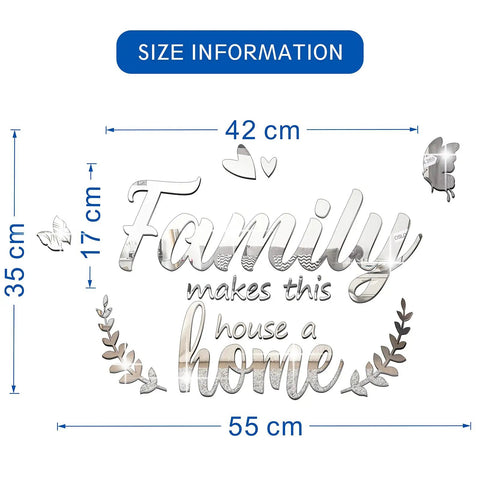3D Acrylic Mirror Wall Decor Kit With Family Makes This A Home Quote DIY Removable Wall Decals Include Butterfly Heart And Leaf Accents