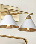White And Gold Modern Metal Vanity Light Wall Sconce With Cone Shade 16 Inch LED Bulbs Included Hardwired UL Listed For Bathroom