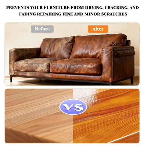 Top Shelf Leather Conditioner And Furniture Salve Kit For Couches Auto Seats And Bags Quick Absorbing Non Greasy Restorer Balm on leather sofa before and after restoration.