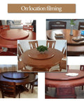 Wooden Dining Table Turntable Lazy Susan Tray with Smooth Silent Spin shown in various dining settings