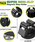 Heavy Duty Magnetic Mop And Broom Holder Rack With No Slip Wall Mount Movable Tool Organizer 2 Pack Black close-up view