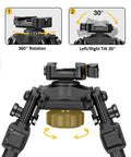 Detail of Quick Release Rifle Bipod With 360 Degree Swivel And Tilt Head showing rotation and tilt features.
