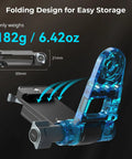 NP-F Battery Plate With Quick Release And Arca Swiss Mount, Dual DC Output, foldable design showing dimensions and weight.