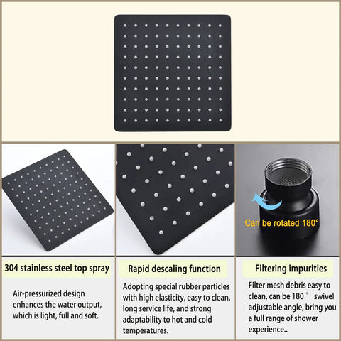 Ceiling Mount Rain Shower System With 10 Inch Square Head Matte Black Finish Rough-In Valve All Metal Construction Spa Quality Full Body Coverage Easy Install Shower Faucet Set