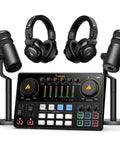 Dual Host Podcast Studio Bundle With USB-C Audio Interface Mixer And 2 XLR Dynamic Mics, 2 Headphones, Plug And Play Setup
