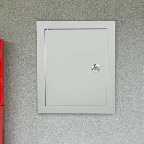 Weatherproof Outdoor Electrical Junction Box With Beefy Rugged Iron Enclosure And Mounting Plate on gray wall