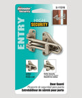 Swing Bar Door Guard With High Security Auxiliary Lock Satin Nickel Finish shown in packaging on display card.