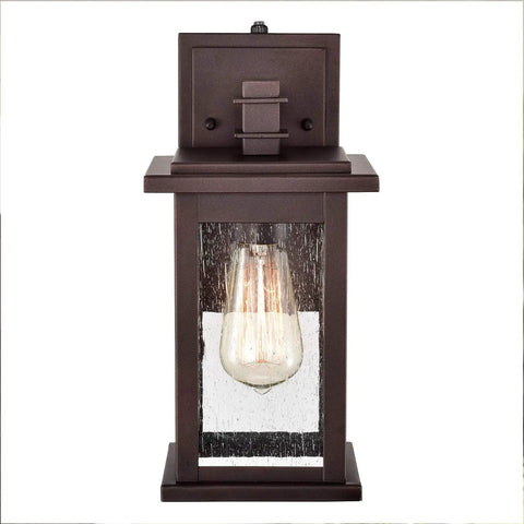 Dusk To Dawn Outdoor Wall Light With Seedy Glass In Vintage Farmhouse Bronze Finish 12.25 Inch Sconce Anti Rust Exterior 100W Max