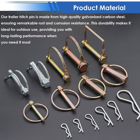 All In One 270 Piece Hitch Pin Kit With 31 Sizes For Trailers And Farm Equipment Includes Square PTO Pins Lynch Pins Cotter Pins Hairpins
