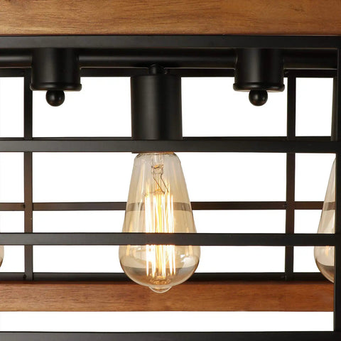 Close-up of Linear Kitchen Chandelier Five Light Dope Farmhouse Pendant Lighting For Dining Room With Wood And Metal Frame UL Listed