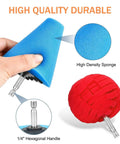 Close-up of Six Piece Car Wheel Polishing Kit With Foam Cones And Balls One Quarter Inch Hex Extension Holder Pro Grade Dope Buffing Pads