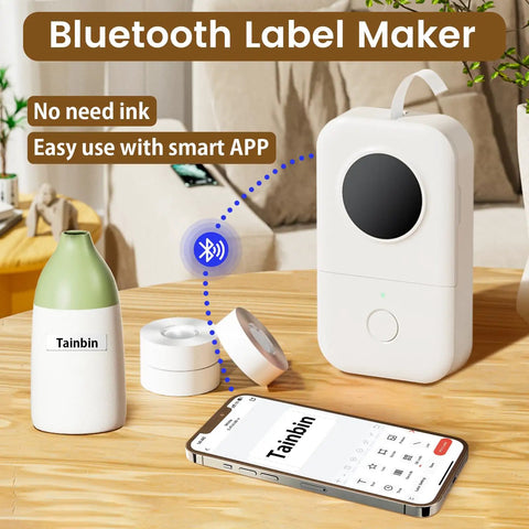 Bluetooth Mini Label Maker D30 Portable Thermal Printer with Rechargeable Battery 2026 upgrade version on table
