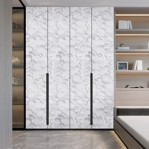 Glossy white and grey marble contact paper on wardrobe doors, Marble Contact Paper Peel And Stick Self Adhesive 15.7 Inch By 118 Inch