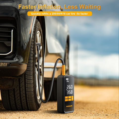 Cordless Tire Inflator Portable Air Compressor With Auto Shut Off And Gauge 160 PSI inflating car tire