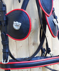 Full Size Leather Horse Driving Harness With Red Trim, Premium Quality Horse Driving Equipment, close-up on padded leather