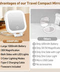 On The Go Travel Mirror With Light Portable Compact Magnifying Mirror 1x To 30x with adjustable brightness vs others comparison