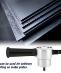 Double Head Metal Nibbler Drill Attachment For Electric And Pneumatic Tools, 160A Cutter in use cutting metal plates