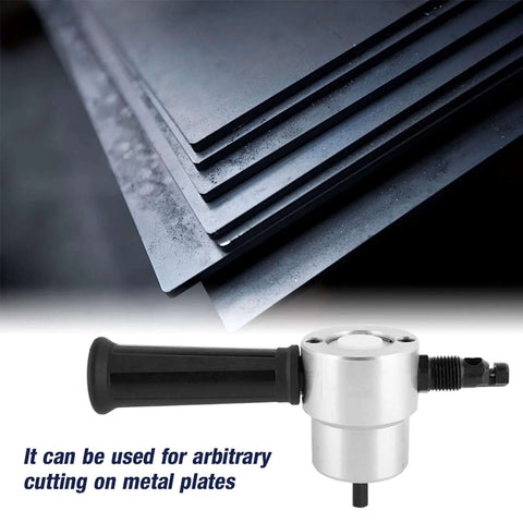 Double Head Metal Nibbler Drill Attachment For Electric And Pneumatic Tools, 160A Cutter in use cutting metal plates
